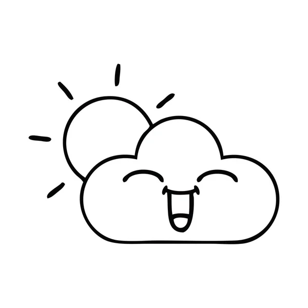 Линия рисования мультфильма буря облако и солнце — стоковый вектор
