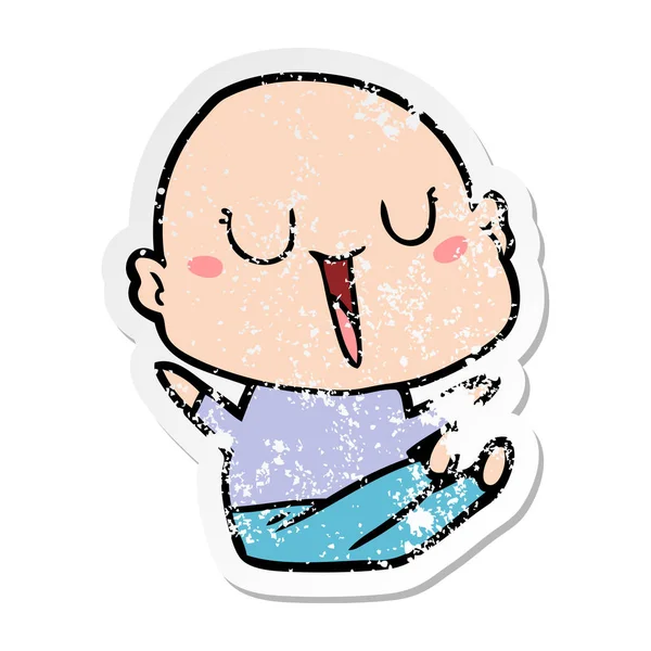 Bir mutlu karikatür kel adamın sıkıntılı etiket — Stok Vektör
