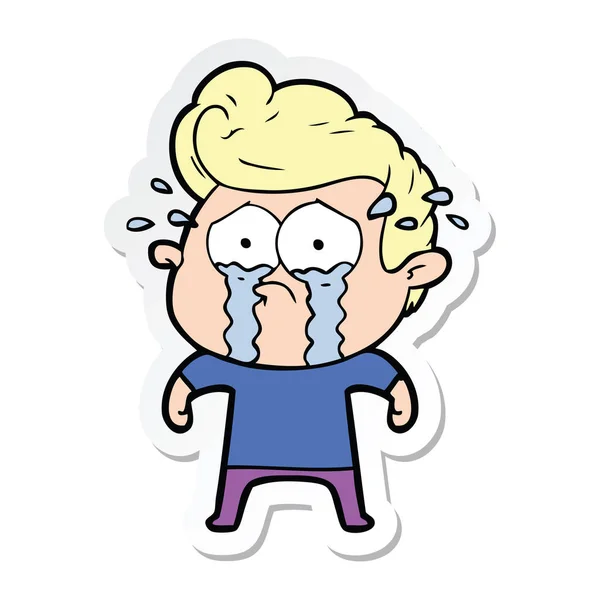 Sticker of a cartoon crying man — Stock Vector