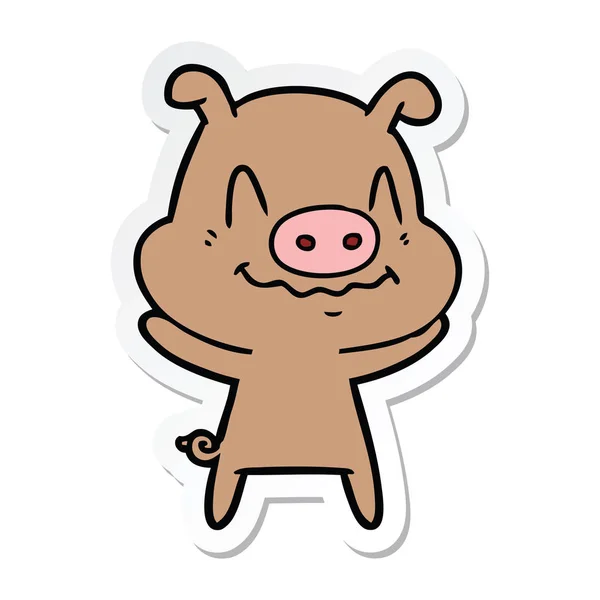 Autocollant d'un cochon de dessin animé nerveux — Image vectorielle