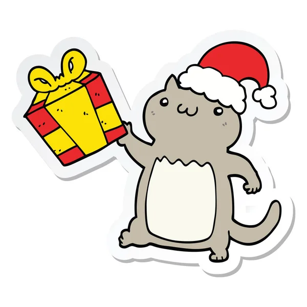 Sticker Cute Cartoon Christmas Cat — Stock Vector