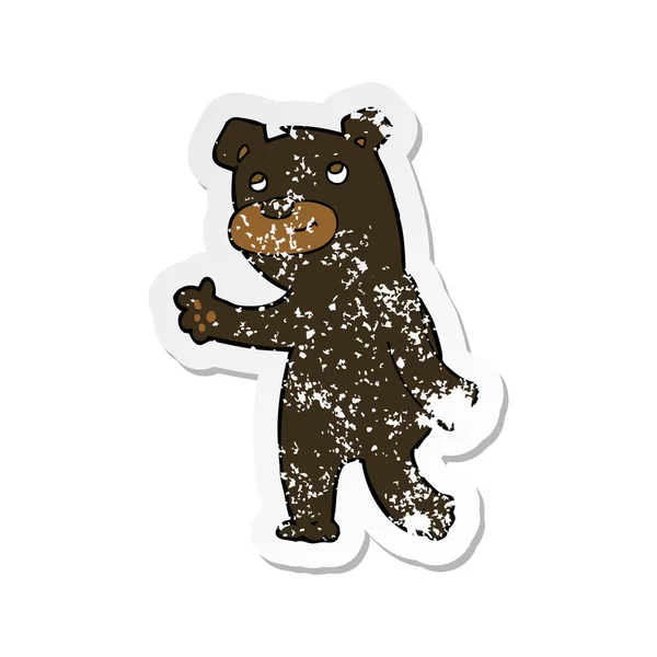 Retro Angustiado Adesivo Bonito Desenho Animado Urso Preto — Vetor de Stock