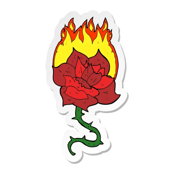 Sticker of a cartoon flaming rose tattoo — Stock Vector