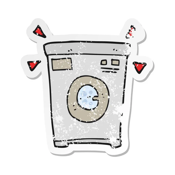 Etiqueta Angustiada Retro Uma Máquina Lavar Roupa Dos Desenhos Animados — Vetor de Stock