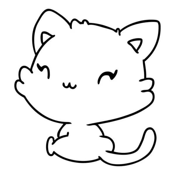 Linha Desenho Ilustração Bonito Kawaii Gatinho —  Vetores de Stock