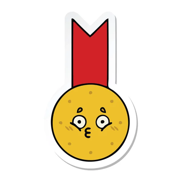 Klistermärke Gullig Tecknad Guld Medalj — Stock vektor