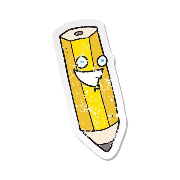 Retro Noodlijdende Sticker Van Een Happy Cartoon Potlood — Stockvector