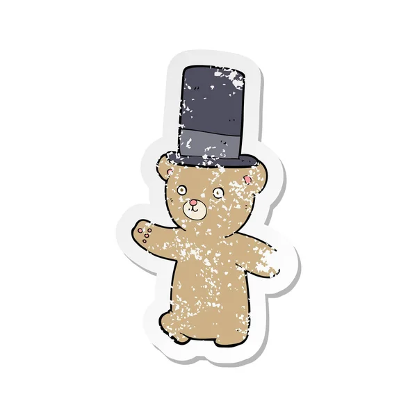 Etiqueta Angustiada Retro Urso Dos Desenhos Animados Chapéu — Vetor de Stock