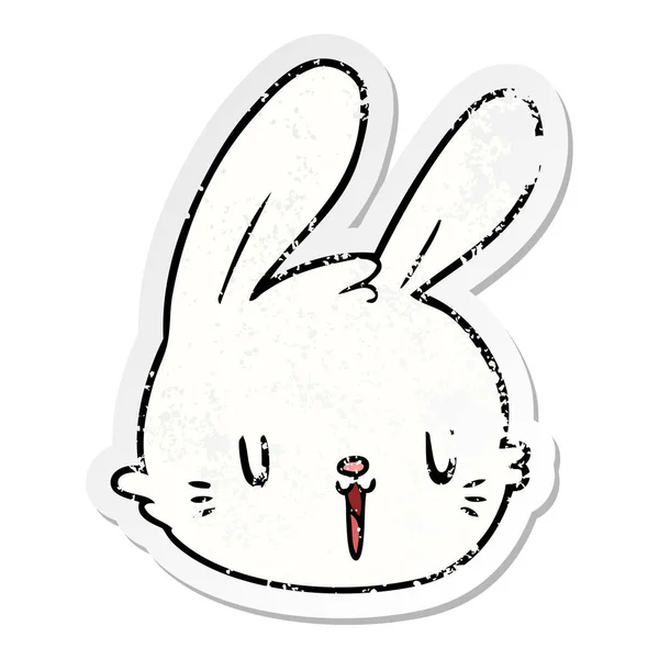 Distressed Sticker Cartoon Rabbit Face — Stock Vector