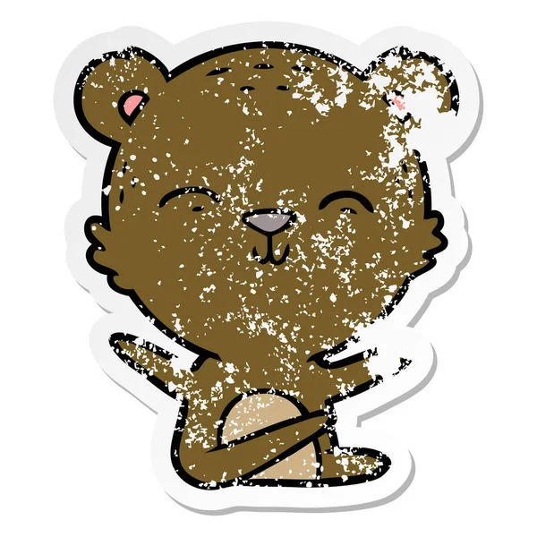 Distressed Sticker Happy Cartoon Bear — Stock Vector