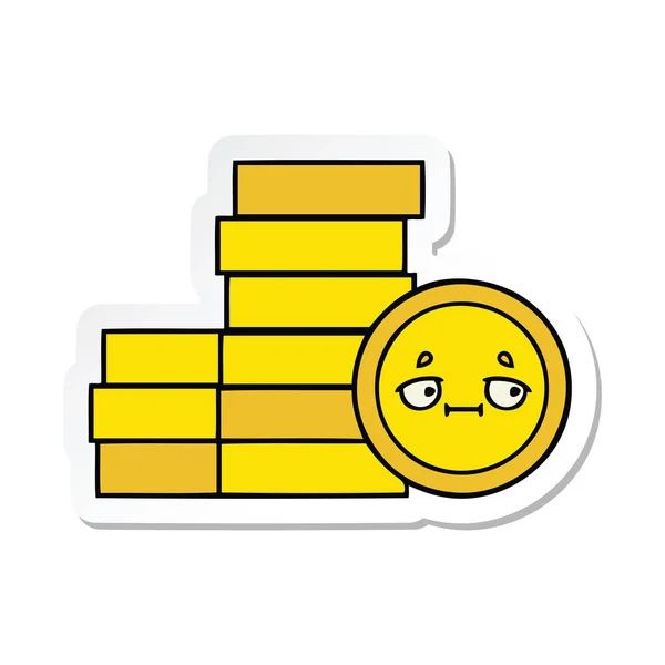 Sticker Cute Cartoon Coins — Stock Vector