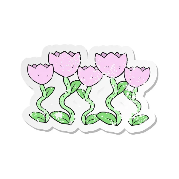 Retro noodlijdende sticker van een cartoon-bloemen — Stockvector