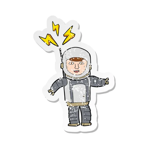 Retro Distressed Sticker Cartoon Space Man — Stock Vector