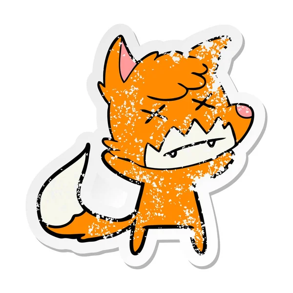 Bir Karikatür Çapraz Gözlü Fox Sıkıntılı Etiket — Stok Vektör