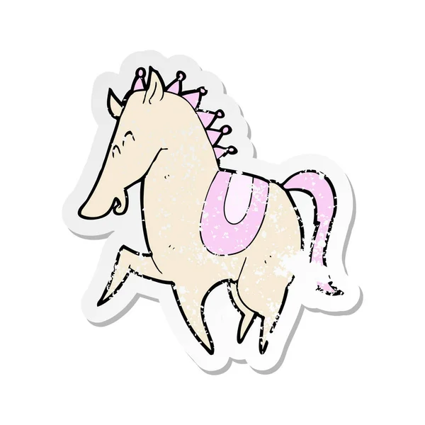 Etiqueta angustiada retro de um cavalo de poda dos desenhos animados — Vetor de Stock