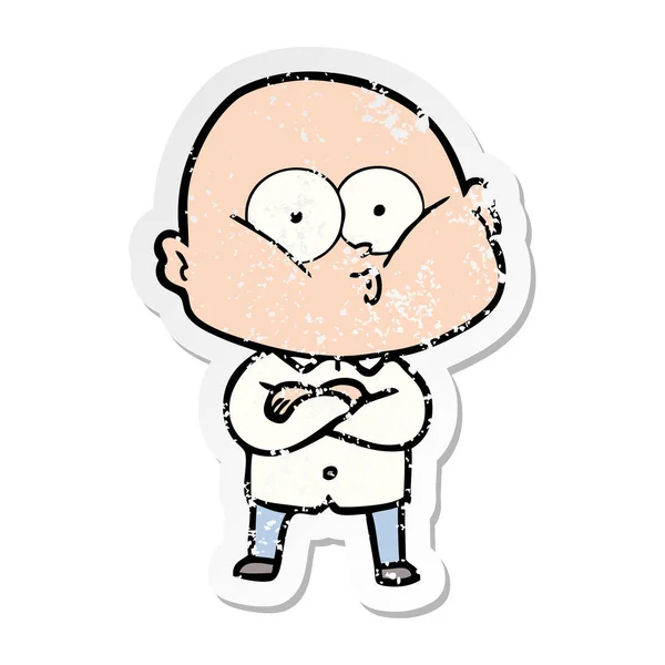 Distressed sticker of a cartoon bald man staring — Stock Vector