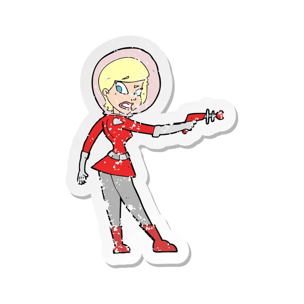 Retro distressed sticker of a cartoon sci fi girl — Stock Vector