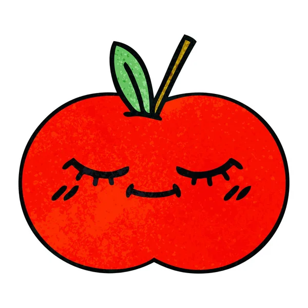 Retro Grunge Texture Cartoon Red Apple — Stock Vector