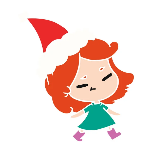 Mão Desenhada Desenhos Animados Natal Menina Kawaii — Vetor de Stock