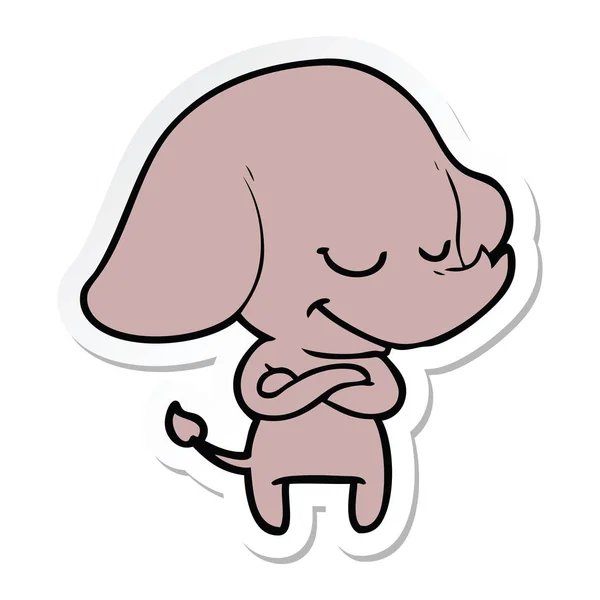 Pegatina Elefante Sonriente Dibujos Animados — Vector de stock