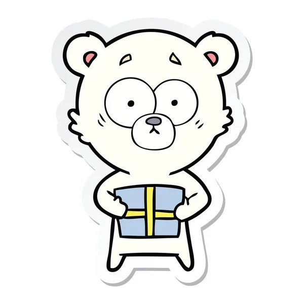 Sticker Nervous Polar Bear Cartoon Gift — Stock Vector