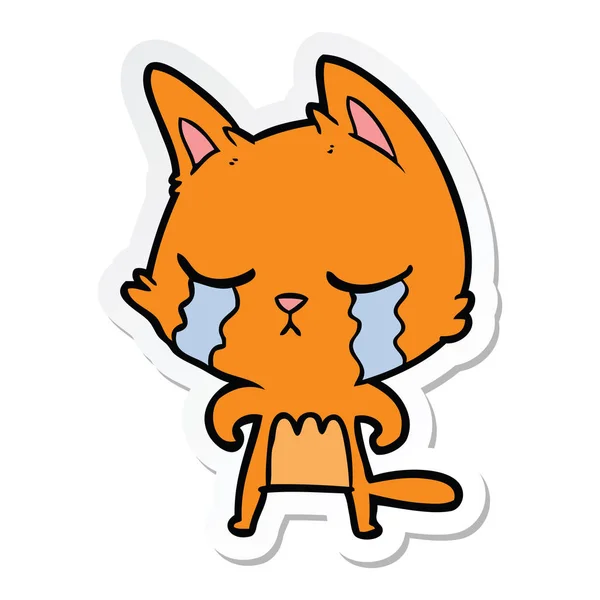 Sticker of a crying cartoon cat — Stock Vector