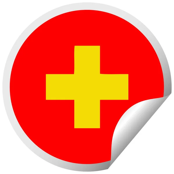 Etiqueta de descascamento circular símbolo de adição de desenhos animados — Vetor de Stock