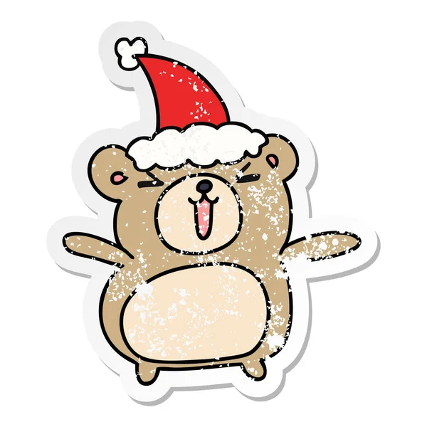 Handgezeichneter Weihnachtsaufkleber Karikatur Von Kawaiischem Bären — Stockvektor