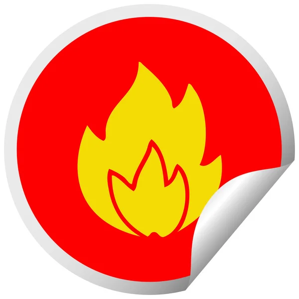 Pegatina de pelado circular fuego de dibujos animados — Vector de stock