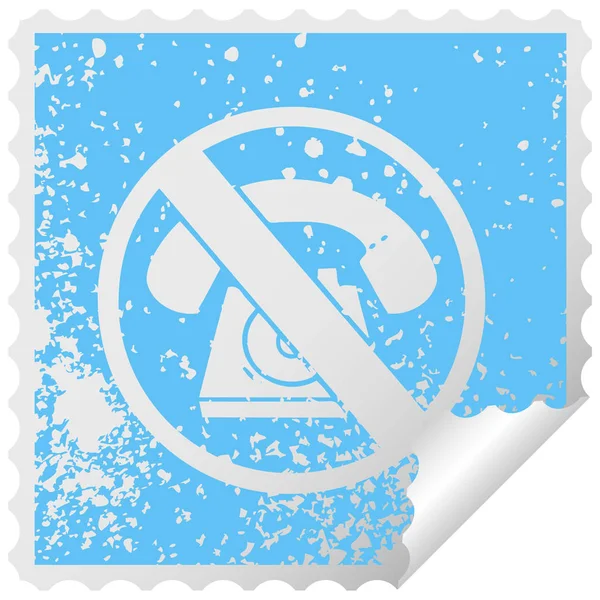 Autocollant carré en détresse symbole d'épluchage pas de téléphone autorisé signe — Image vectorielle