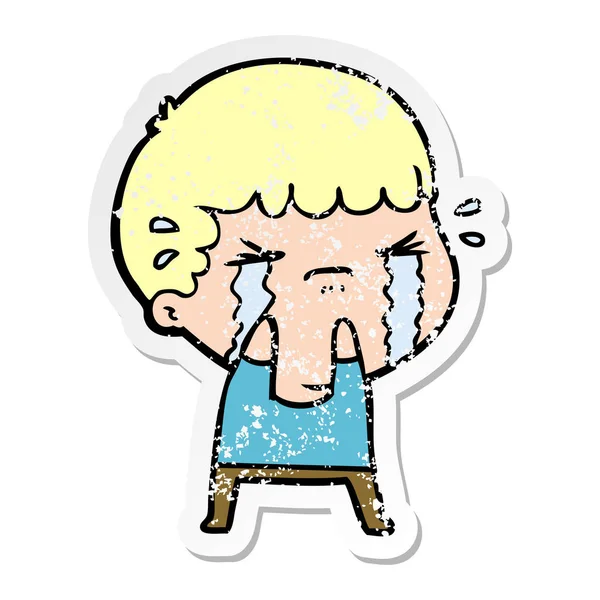 Distressed Sticker Cartoon Man Crying — Stock Vector