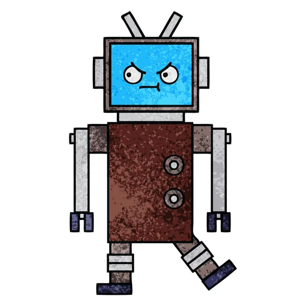 Rétro Grunge Texture Dessin Animé Robot — Image vectorielle