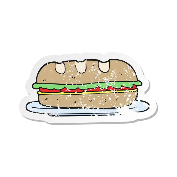 Pegatina retro angustiado de un sub sándwich de dibujos animados — Vector de stock