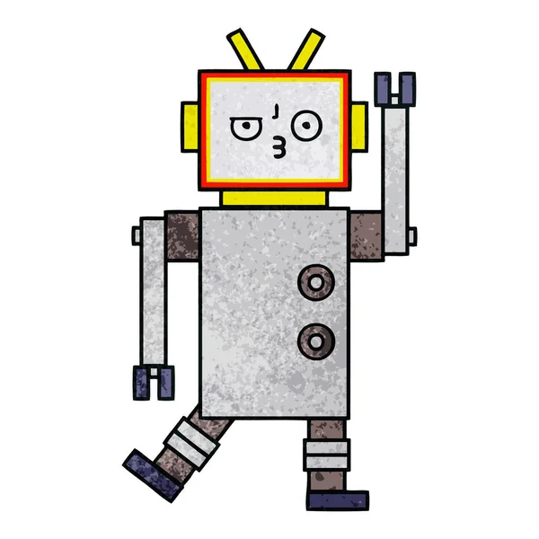 Robot dessin animé texture grunge rétro — Image vectorielle