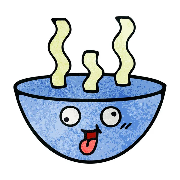 Retro Grunge Texture Cartoon Bowl Hot Soup — Stock Vector