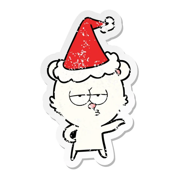 Verveelde ijsbeer verdrietig sticker cartoon van een dragen santa h — Stockvector