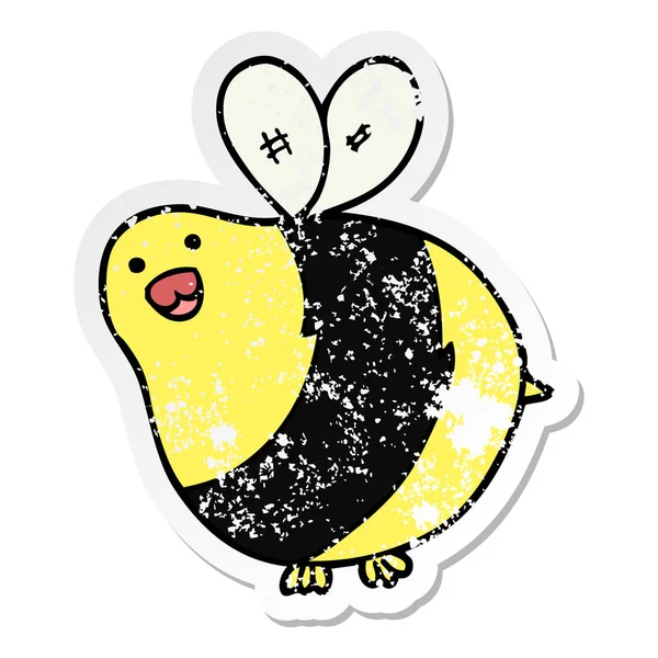 Distressed Sticker Cartoon Bee — Stock Vector