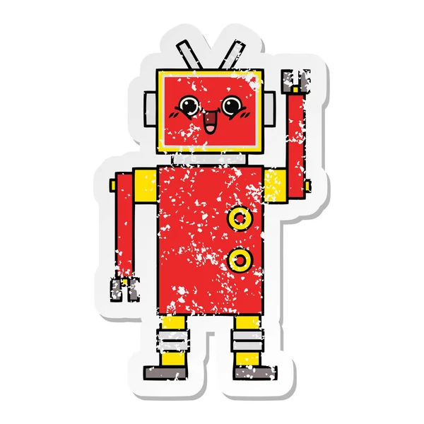 Засмучений Наклейка Милого Мультфільму Щасливий Робот — стоковий вектор
