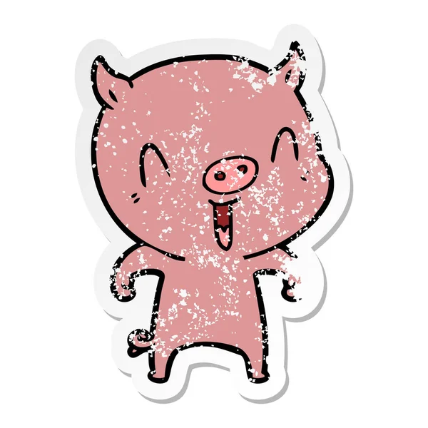 Autocollant Détresse Cochon Dessin Animé Heureux — Image vectorielle