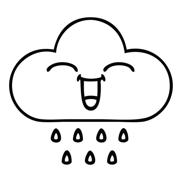 Line Drawing Cartoon Storm Rain Cloud — Stock Vector