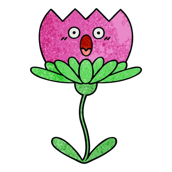 Retro Grunge Texture Cartoon Flower — Stock Vector