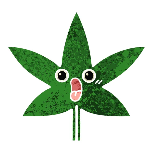 Ilustracja Retro Styl Kreskówka Liść Marihuany — Wektor stockowy
