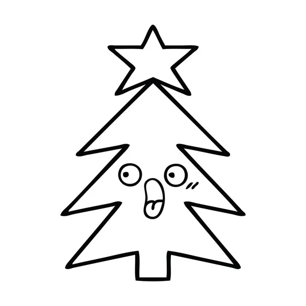 Lijntekening Cartoon Van Een Kerstboom — Stockvector