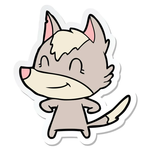 Pegatina de un lobo de dibujos animados amigable — Vector de stock