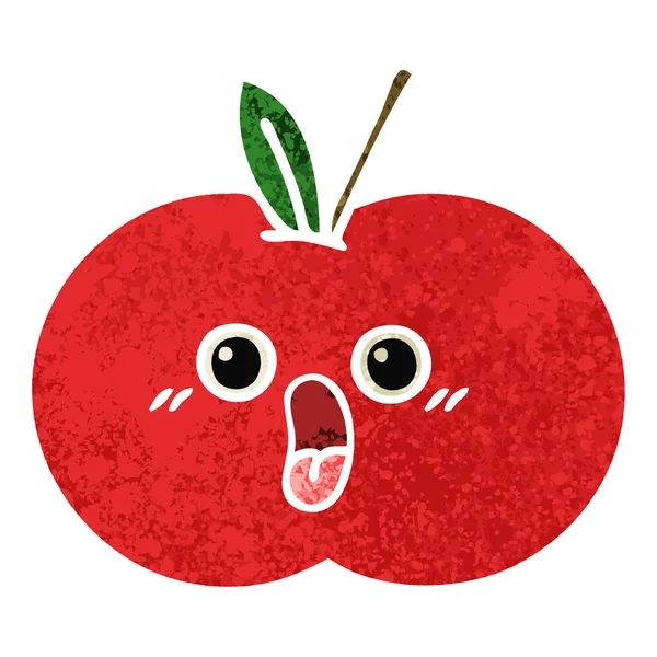 Retro-Illustration Stil Cartoon roter Apfel — Stockvektor