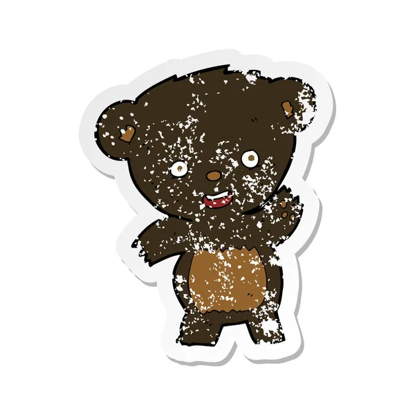 Ретро Стикер Изображающий Черного Медведя Размахивающего Мультфильмом — стоковый вектор
