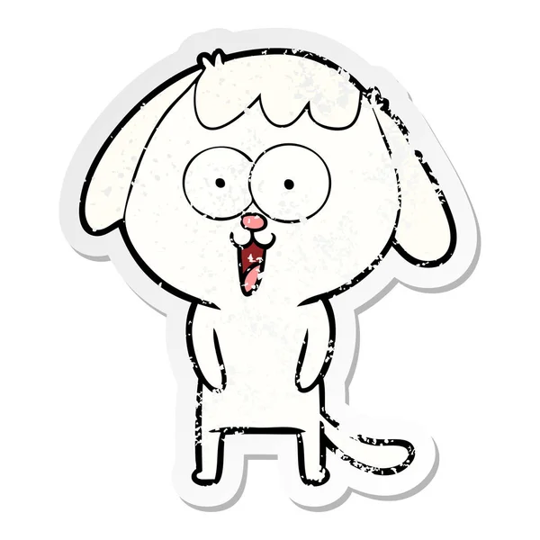 Verontruste Sticker Van Een Leuke Cartoon Hond — Stockvector