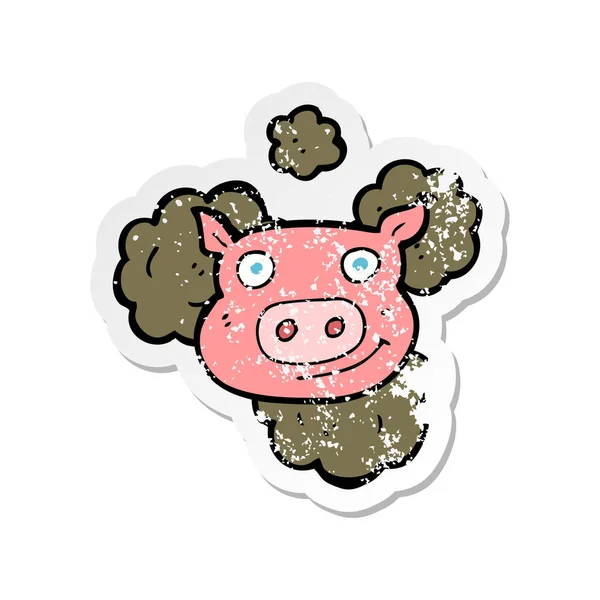 Pis domuz karikatür Retro sıkıntılı etiket — Stok Vektör
