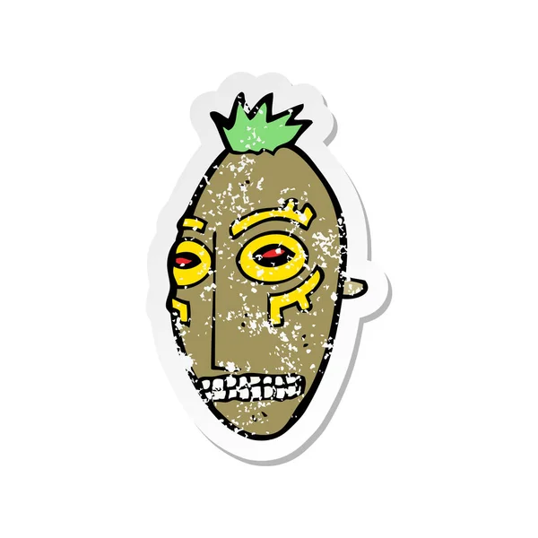 Retro Distressed Sticker Cartoon Tribal Mask — Stock Vector
