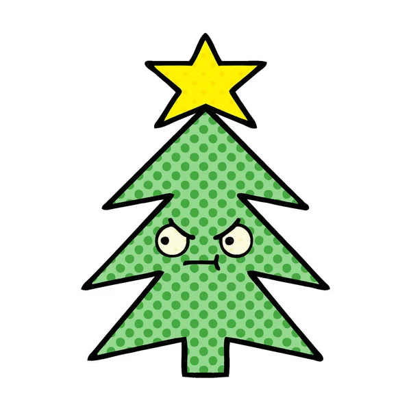 Cómic estilo de dibujos animados árbol de Navidad — Vector de stock